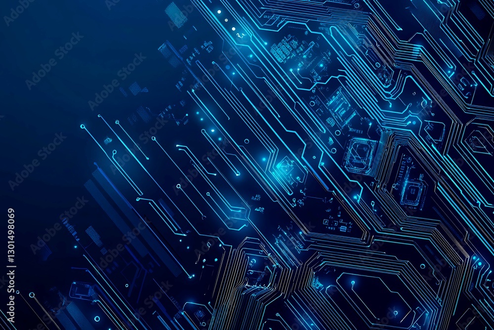 Abstract close-up of a glowing blue digital circuit board, showcasing intricate connections and technological design on a black background.
Abstract close-up of a glowing blue digital circuit board, showcasing intricate connections and technological design on a black background.