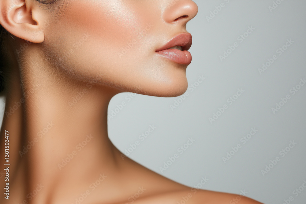 Close-up view of a person's face ear and hair. The ear is clearly visible, showing its natural contours and structure, while the surrounding area highlights smooth skin Close-up view of a person's face ear and hair. The ear is clearly visible, showing its natural contours and structure, while the surrounding area highlights smooth skin