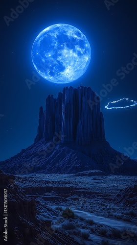 Blue Moon over Monument Valley Butte