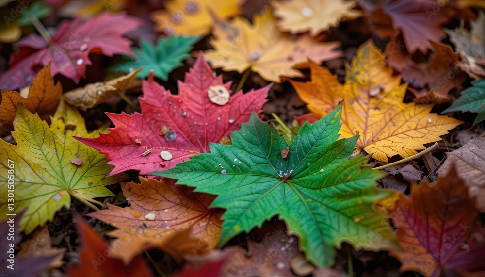 Obraz premium Autumn leaves falling forest floor nature photography colorful environment ground level seasonal change