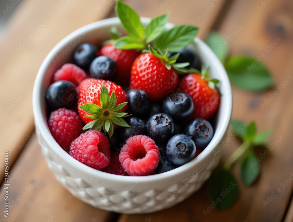 Bowl of Fresh Berries on Wooden Table in Spring Bowl of Fresh Berries on Wooden Table in Spring