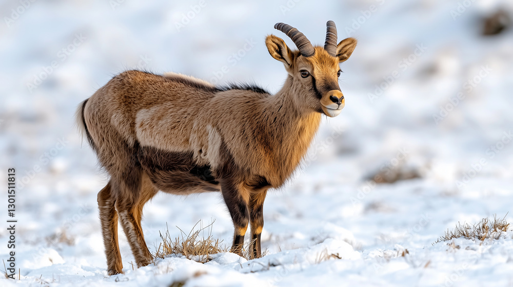 Chamois with Horns on Winter Background
Chamois with Horns on Winter Background