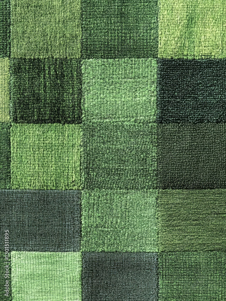Fototapeta premium Green Textile Patchwork - Close-up shot of a textured fabric with a patchwork design in various shades of green