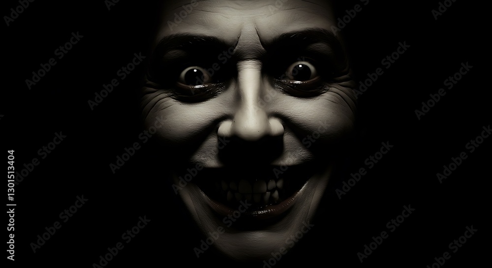 Distorted Grin: A Chilling Close-Up Portrait in Dark Art Distorted Grin: A Chilling Close-Up Portrait in Dark Art