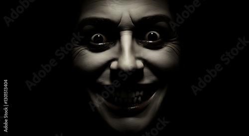 Distorted Grin: A Chilling Close-Up Portrait in Dark Art