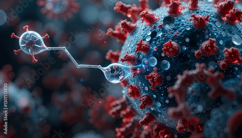 Exploring virus interaction with human cells laboratory scientific illustration microscopic view cellular biology