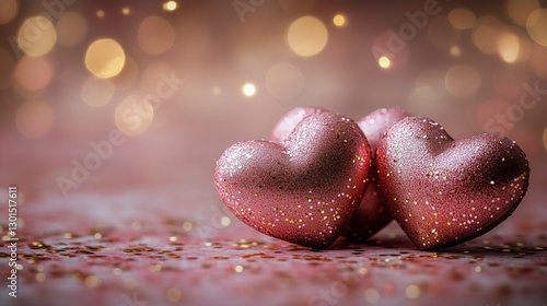 Colorful Heart-Shaped Decorations on Pink Background for Festive Occasions