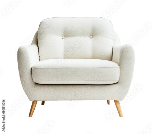 Modern white armchair with wooden legs for stylish interior decor and comfortable seating in living spaces and lounges, cut out