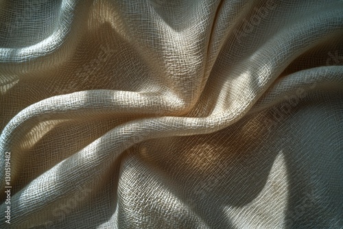 Soft Linen Fabric Gently Draped With Natural Light Illuminating Its Texture a...