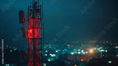 5G mobile internet communication tower for a cellular network Wireless broadband antenna transmitting telecommunication signals Aerial mast broadcasting digital data on portable devices
