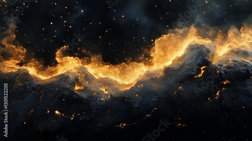 Stunning Fiery Landscape Illuminated by Stars in a Cosmic Night Sky