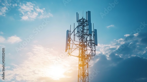 5G mobile internet communication tower transmitting wireless broadband signals 5G antenna network for mobile signal broadcasting and telecommunication technology
