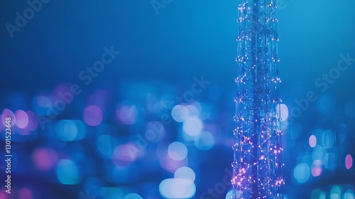 Abstract antenna mast on a blue background 5G technology telecom network and telecommunication industry City communication and transmitter concept for broadcast television