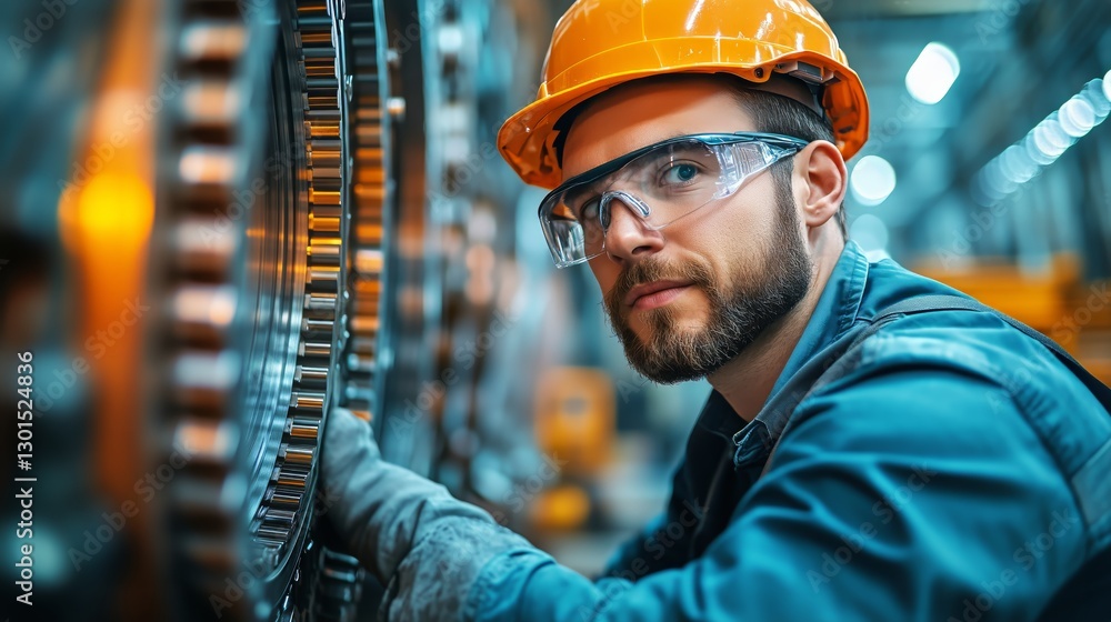 Engineer Inspecting Machinery in a Modern Industrial Facility During the Daytime Shift Engineer Inspecting Machinery in a Modern Industrial Facility During the Daytime Shift