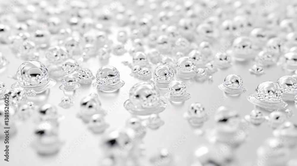 3D Close-Up of Silver Bubbles on a Bright White Surface for Abstract Art 3D Close-Up of Silver Bubbles on a Bright White Surface for Abstract Art