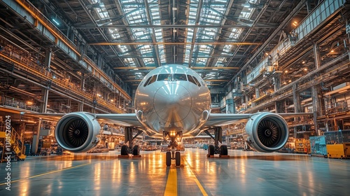 Wallpaper Mural Aircraft Parked Indoors in a Large Hangar During Evening With Warm Lighting Torontodigital.ca