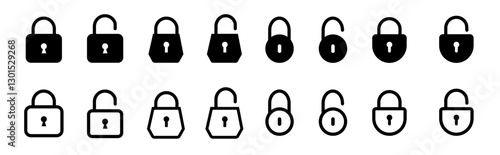 Locks icons set. Locked and unlocked vector icon set.  Lock open and lock closed icon. Set of padlocks. Privacy symbol vector stock illustration.