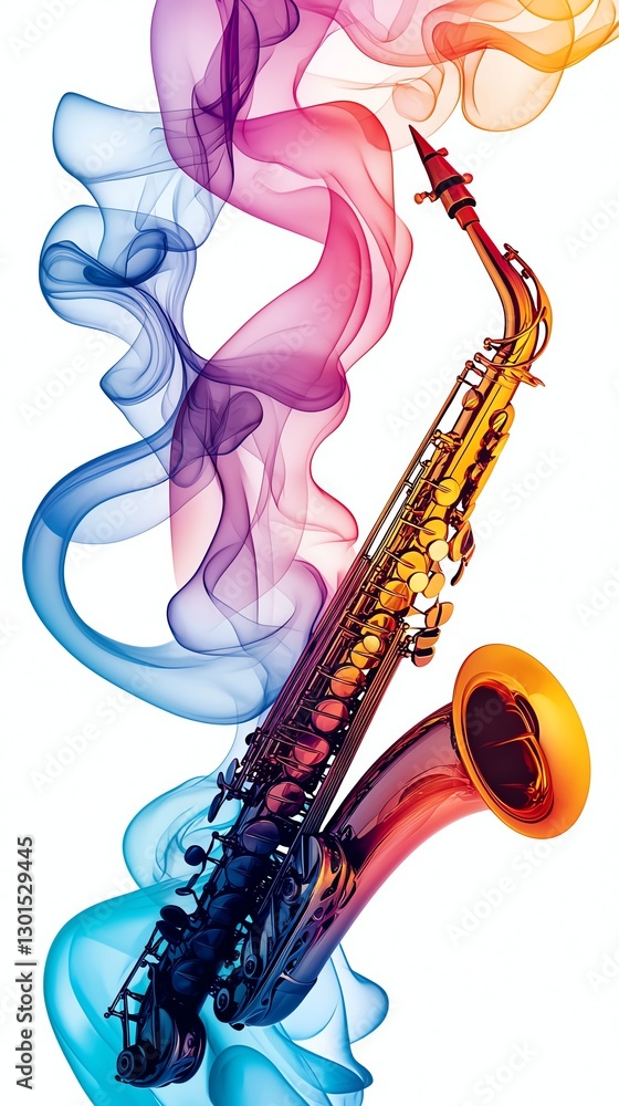Fototapeta premium A vibrant illustration of a saxophone surrounded by colorful smoke, embodying the essence of music and creativity.