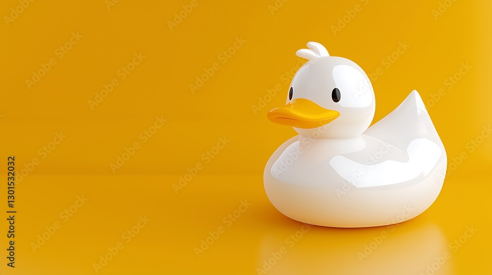 Cute White Rubber Duck on Bright Yellow Background for Playful Vibes Cute White Rubber Duck on Bright Yellow Background for Playful Vibes
