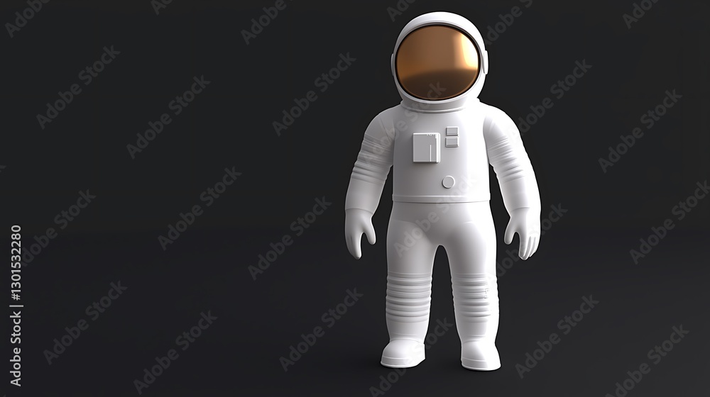 Fototapeta premium White Astronaut Figurine with Glossy Helmet on Dark Background