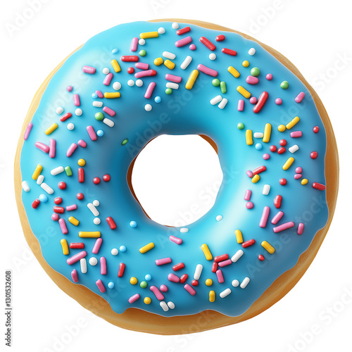 Vibrant blue donut with glossy icing, isolated on a transparent or white background.