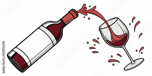 Vector Glass with a splash of red wine isolated on white background