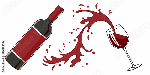 Vector Glass with a splash of red wine isolated on white background