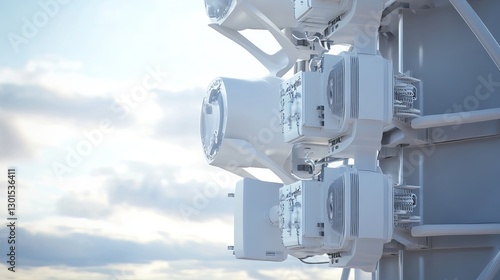 3D rendering of a telecommunication tower with network wireless systems and antennas