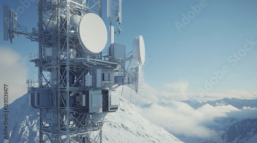 3D rendering of a telecommunication tower with network wireless systems and antennas