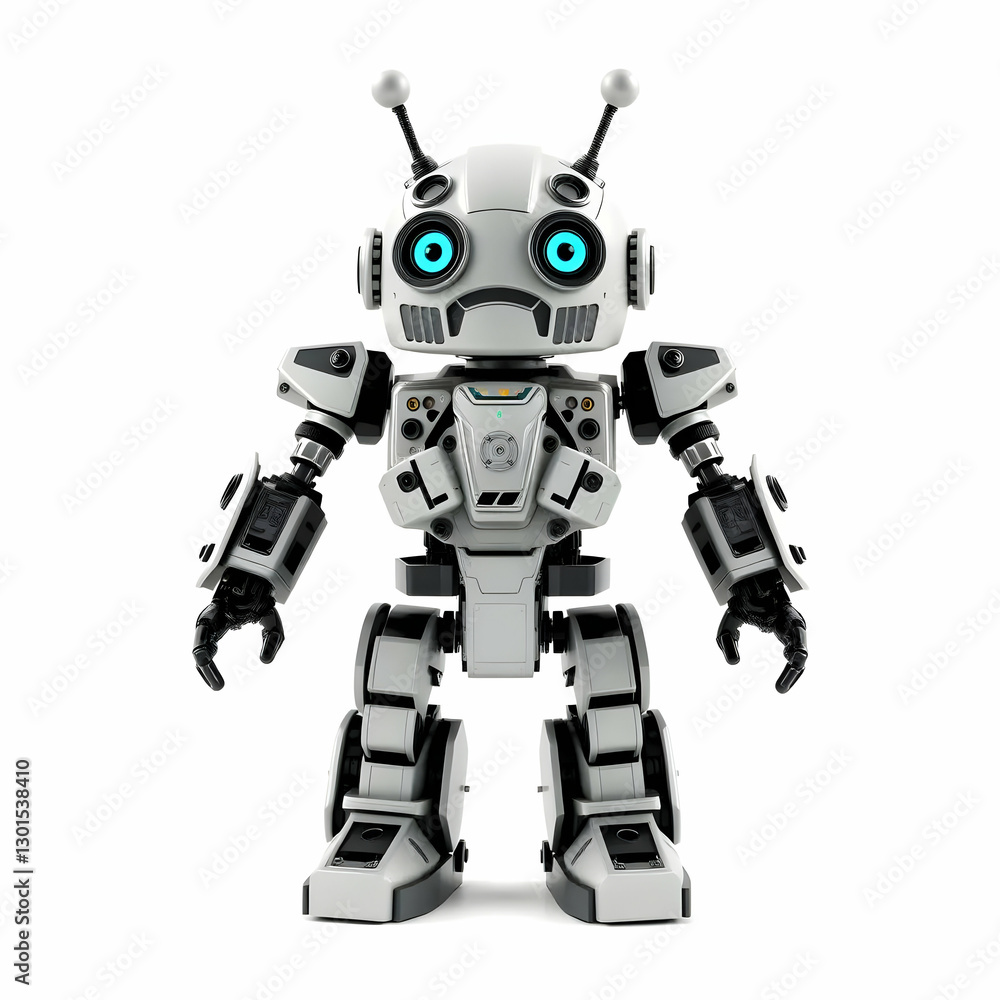 A Friendly White Robot Standing in Front of a White Background A Friendly White Robot Standing in Front of a White Background