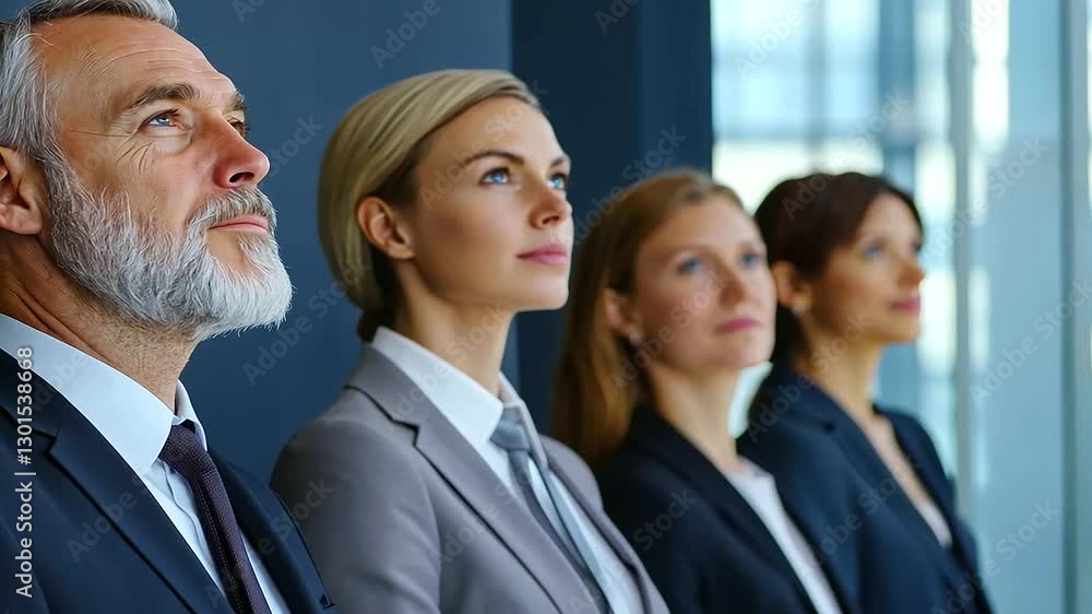 Business professionals in formal attire convening in a contemporary office for a meeting. Business professionals in formal attire convening in a contemporary office for a meeting.