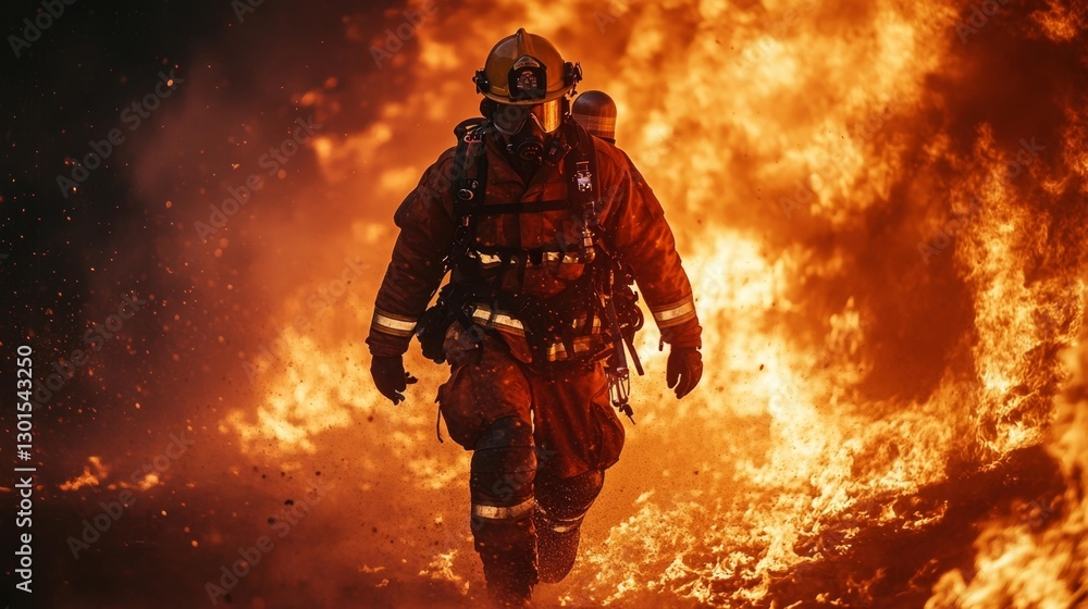 Firefighter battling massive wildfire in dangerous conditions with flames surrounding them. Generative AI Firefighter battling massive wildfire in dangerous conditions with flames surrounding them. Generative AI