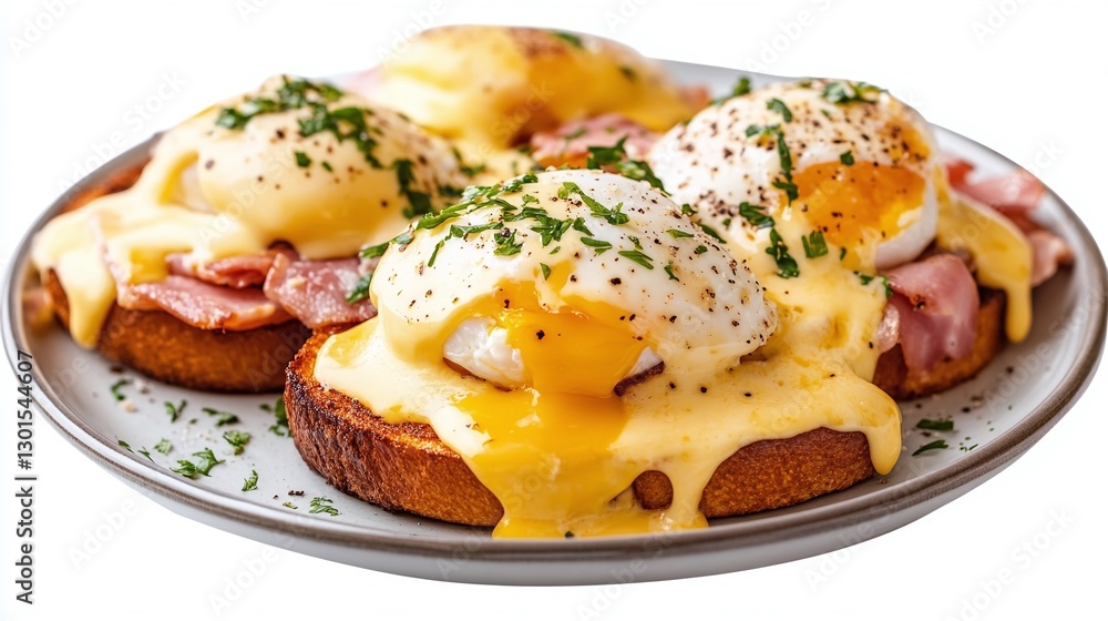 Delicious Plate of Eggs Benedict Isolated on a Transparent Background Delicious Plate of Eggs Benedict Isolated on a Transparent Background