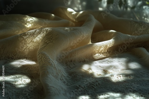 Soft Linen Fabric Gently Draped With Natural Light Illuminating Its Texture a...