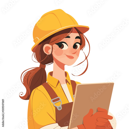 Design of a girl who is a civil engineer in illustration and vector format