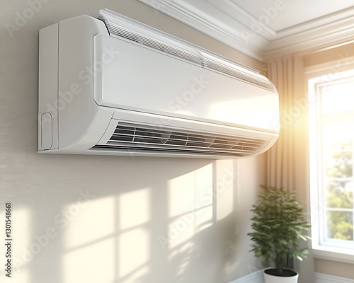 The air conditioning unit is mounted on the wall