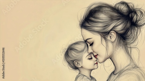 Mother and Child Sharing a Tender Moment in an Elegant Sketch