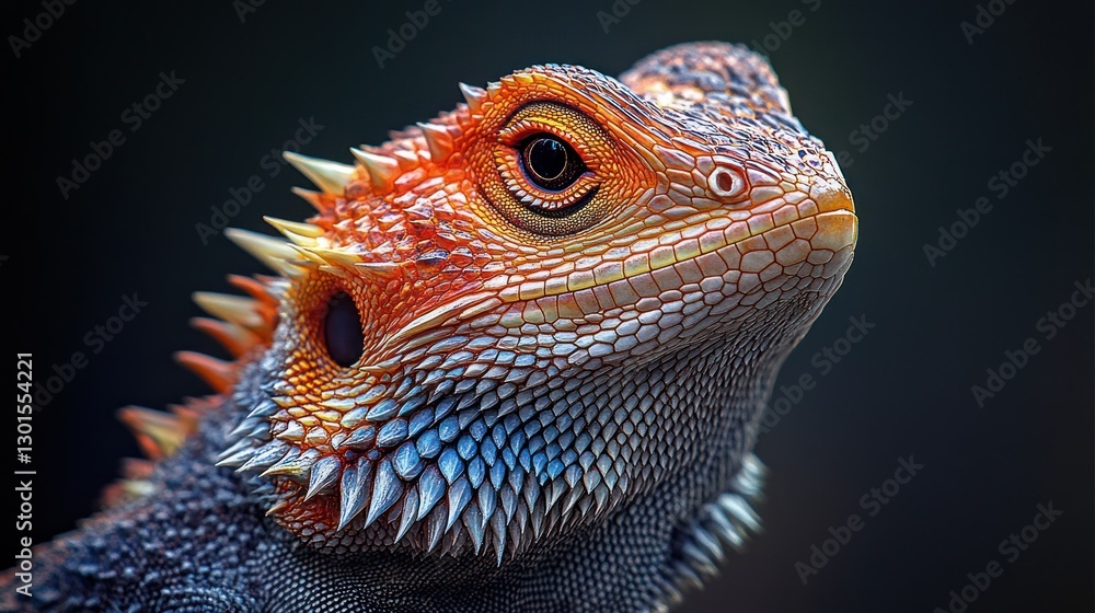 Close-up of vibrant red and blue lizard head, nature portrait Close-up of vibrant red and blue lizard head, nature portrait