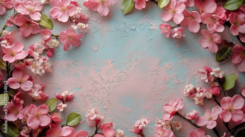 Pink Flowers in Full Bloom on a Light Blue Background Showcasing Delicate Pet...