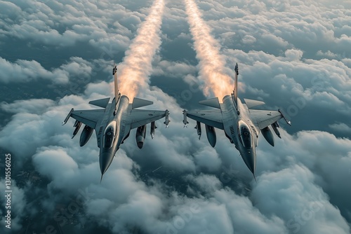 Jets Flying in Formation Through Cloudy Sky Showcasing Aerial Precision and P...