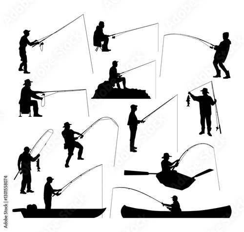 vector fisherman fishing silhouette