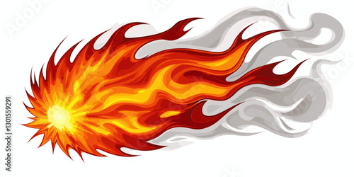 Fiery Meteor Animation with Bright Red Flames and Smoky Gray Tail, Dynamic Comet Vector Illustration for Sci-Fi Art, Space, and Cosmic Design Inspiration