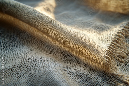 Soft Linen Fabric Gently Draped With Natural Light Illuminating Its Texture a...