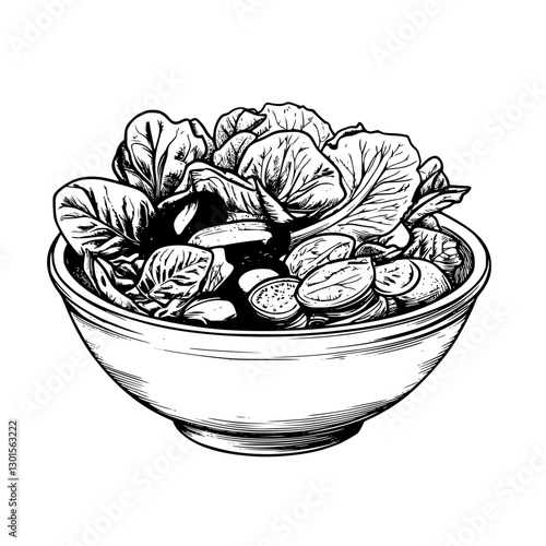 Freshly prepared salad featuring greens and sliced vegetables in a bowl