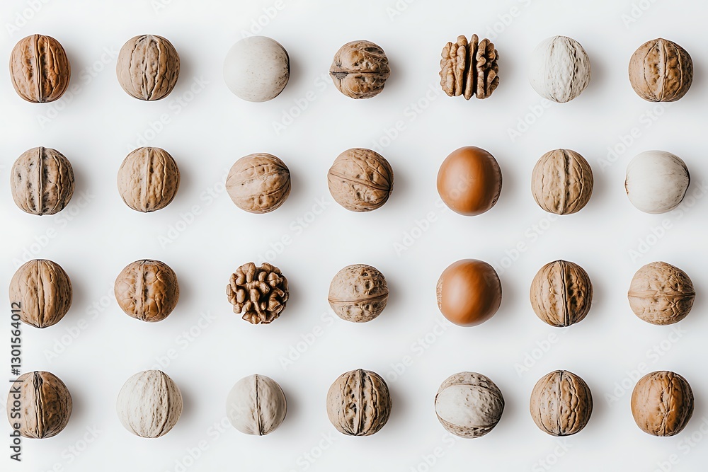 An Arrangement Of Walnuts And Eggs Isolated On White Surface An Arrangement Of Walnuts And Eggs Isolated On White Surface