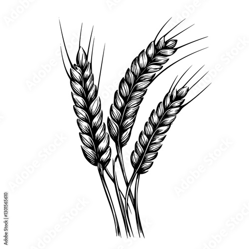 Detailed engraved illustration of wheat stalks showcasing agriculture's importance and natural beauty