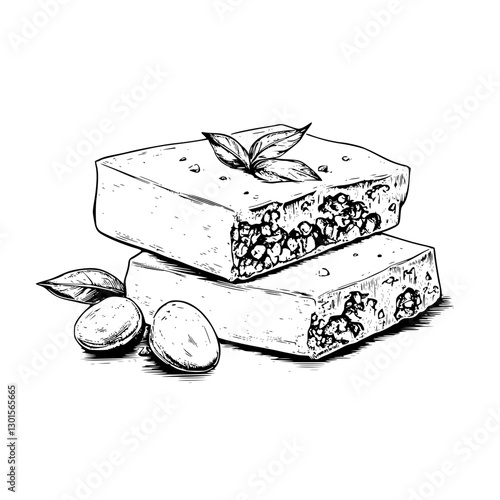 Deliciously crafted traditional confection with nuts and fresh leaves on display