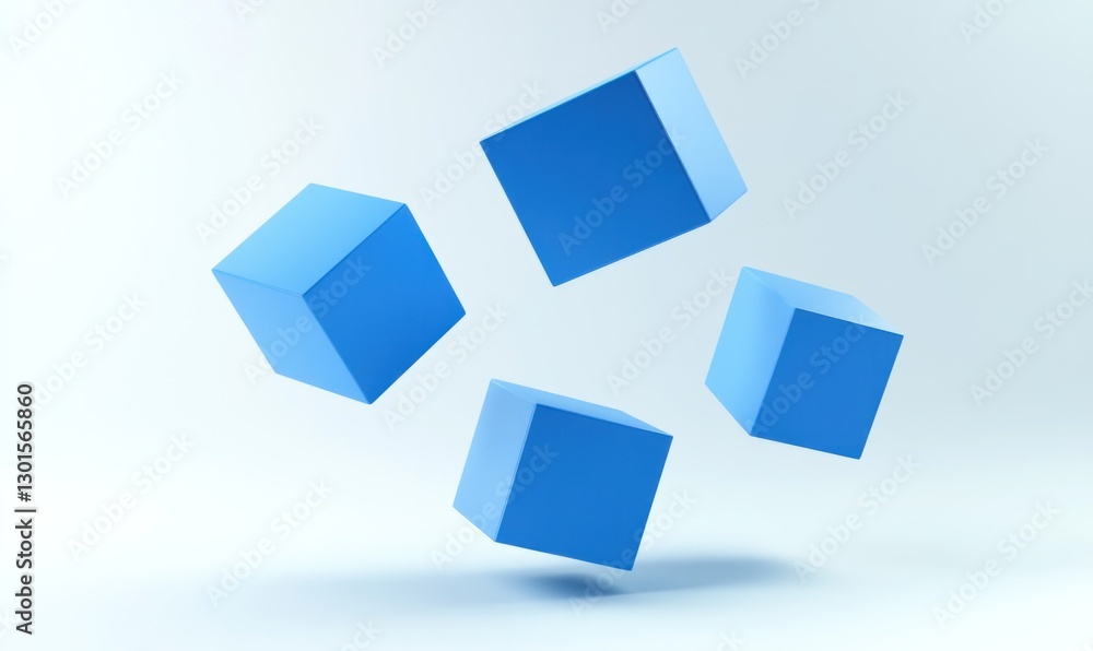 Four light blue cubes floating in a white space. Four light blue cubes floating in a white space.