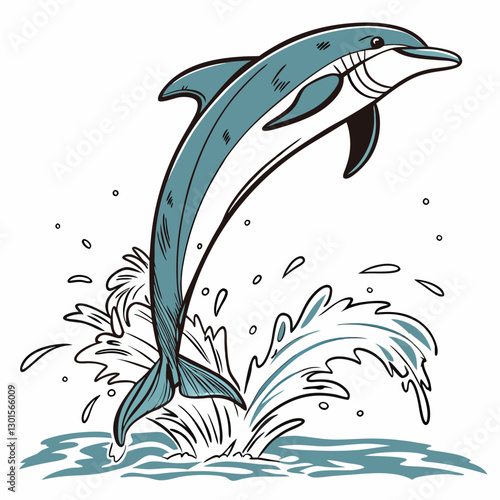 Realistic full-body vector illustration of a Spinner Dolphin