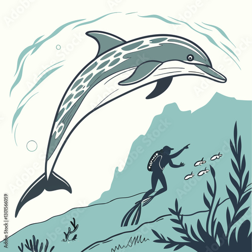 Realistic full-body vector illustration of a Spinner Dolphin